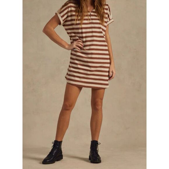 Rylee & Cru Cedar Stripe All Over Short Sleeve Henley Shirt Mini Dress Women's - Picture 1 of 15